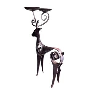 Wroght iron Deer Candlestick Holder Swirls Rustic Farmhouse Decor 2 Taper Candle